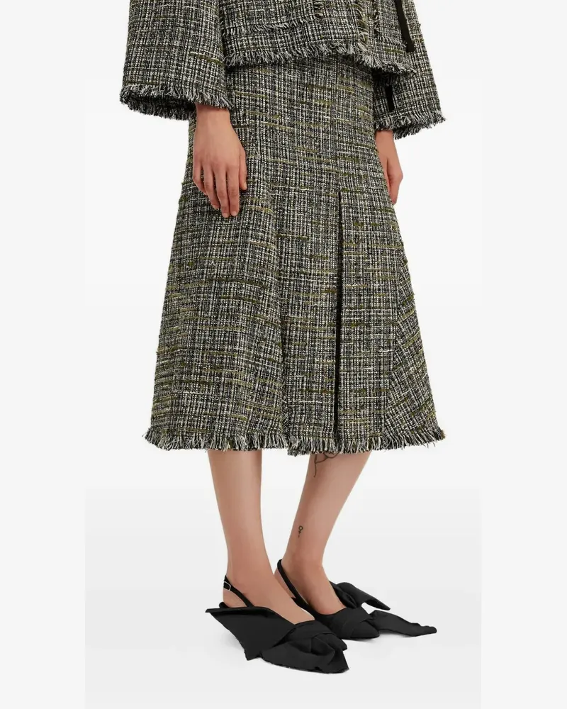 Erdem Tweed-Rock mit Falten - Grün Grün