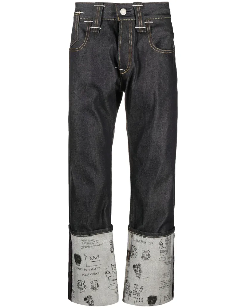 Junya Watanabe Straight-Leg-Jeans mit Kritzel-Print - Blau Blau