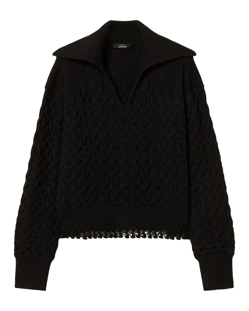 Twin-Set Gehäkelter Pullover mit Zopfmuster - Schwarz Schwarz