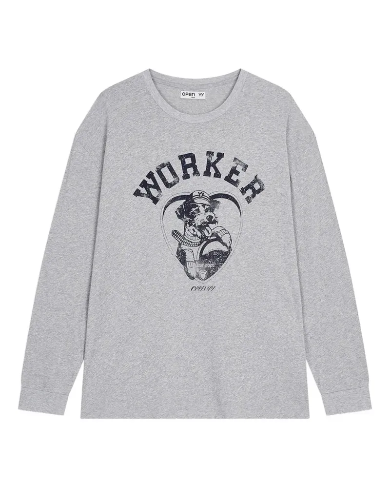 OPEN YY Langarmshirt mit Hunde-Print - Grau Grau
