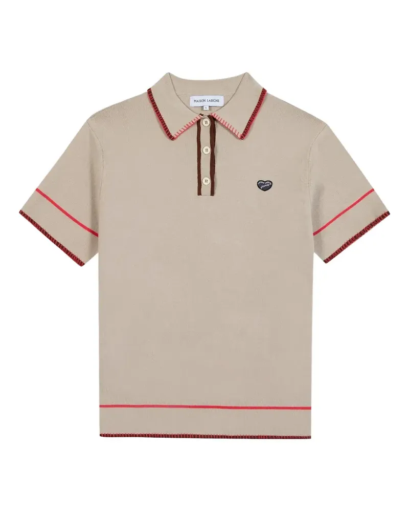 Maison Labiche contrast-trim heart-patch polo shirt - Nude Nude