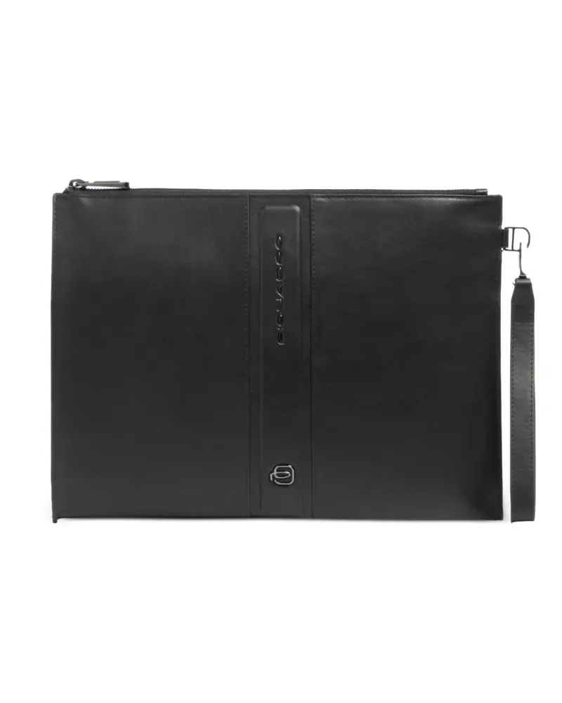 Piquadro Clutch mit Logo-Schild - Schwarz Schwarz
