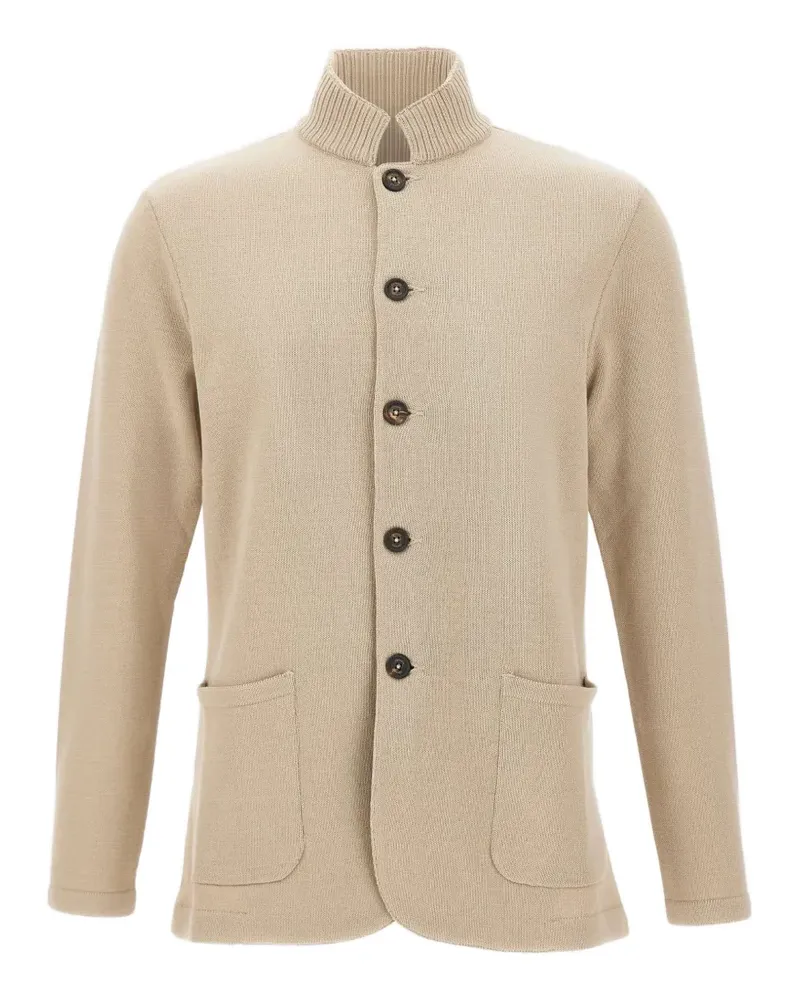 Eleventy ribbed high-collar cardigan - Nude Nude