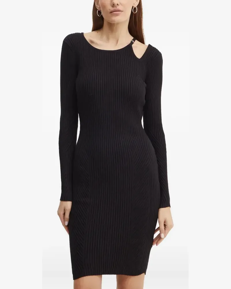 Guess Geripptes Midikleid mit Cut-Outs - Schwarz Schwarz