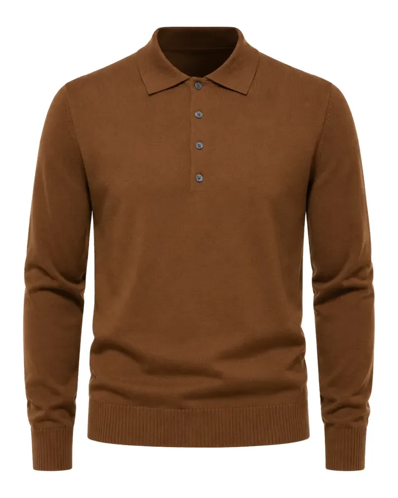 Alpha Studio Langärmeliges Poloshirt - Braun Braun