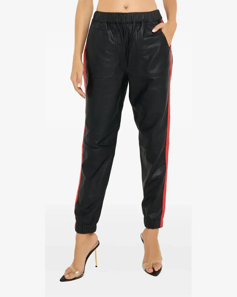 One Teaspoon elasticated stripe leather trousers - Schwarz Schwarz