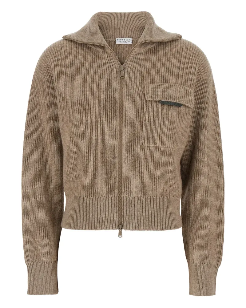 Brunello Cucinelli Gerippter Cardigan mit Reißverschluss - Nude Nude