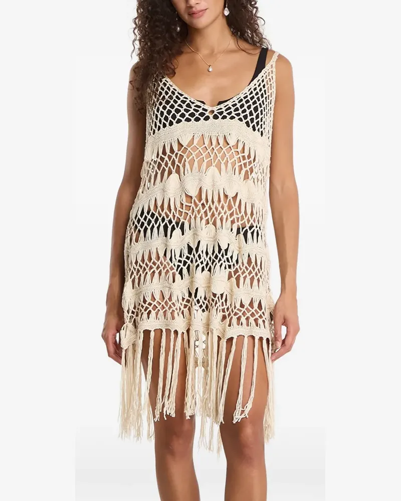 Desigual Gehäkelter Kaftan mit Fransen - Nude Nude