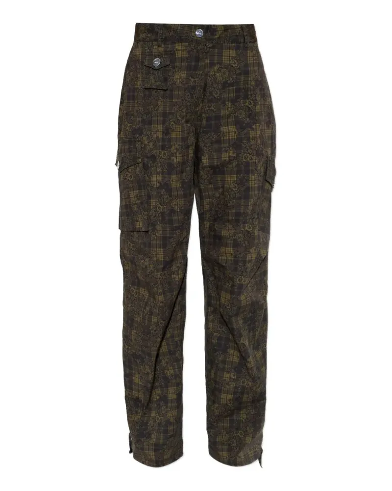 Ganni floral-print check cargo pants - Grün Grün