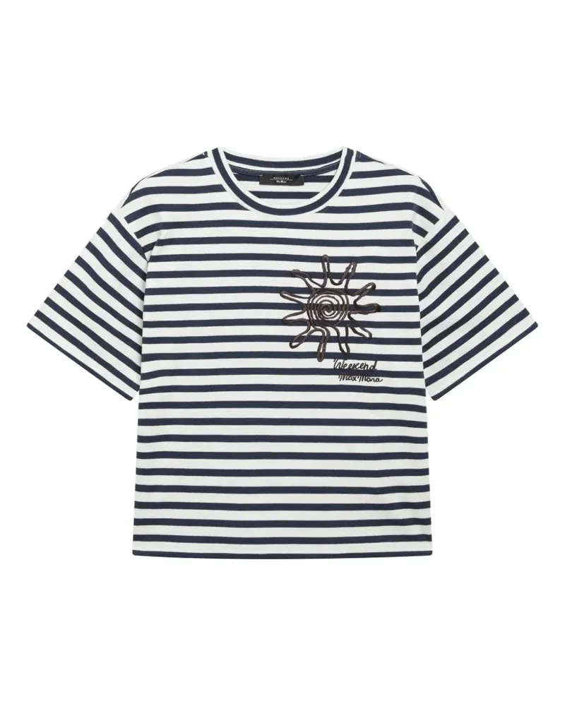 Max Mara Gestreiftes T-Shirt mit Stickerei - Weiß Weiß