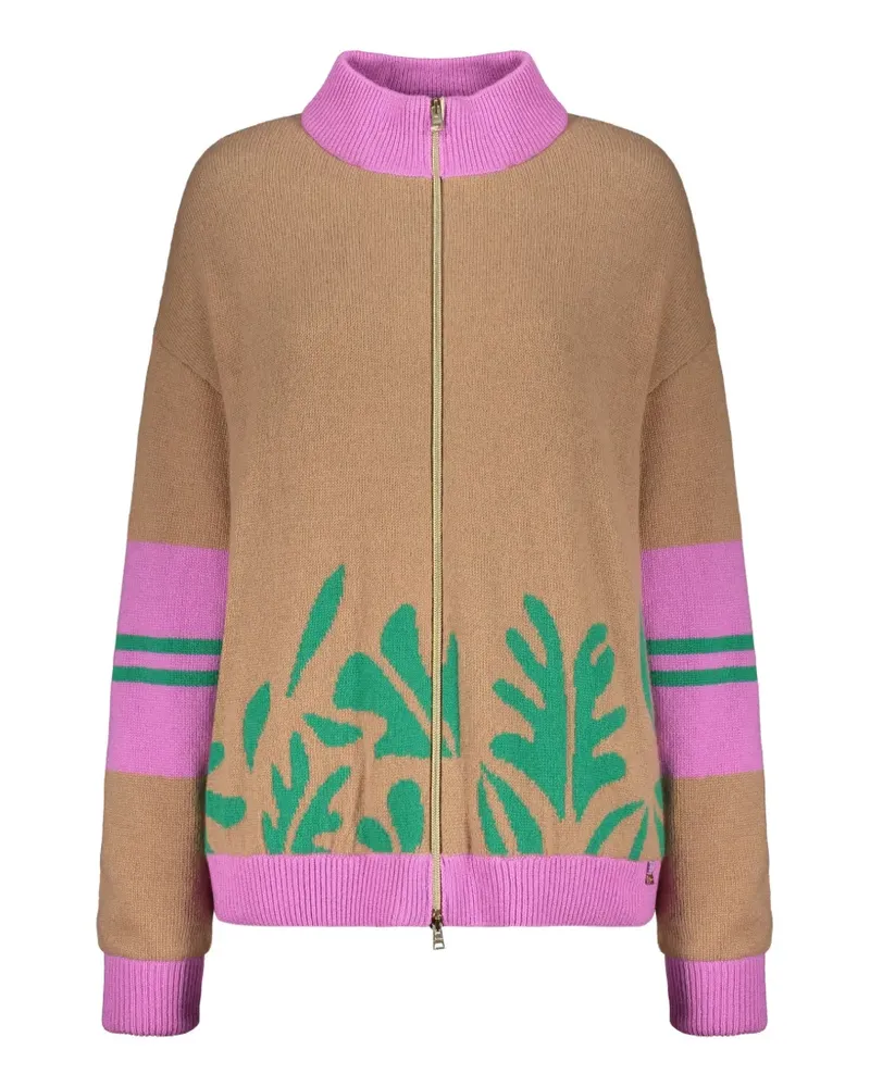 Herno zip-up leaf-pattern cardigan - Braun Braun