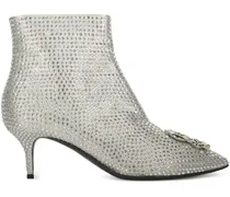 Kitten-Heel-Stiefeletten mit Kristallen 60mm - Silber