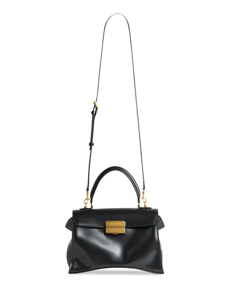 Balenciaga Kleine Hourglass Avenue Tote Bag mit Logo-Gravur - Schwarz Schwarz