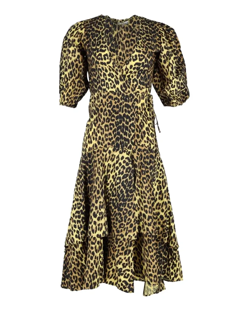 Ganni leopard-print wrap midi dress - Gelb Gelb