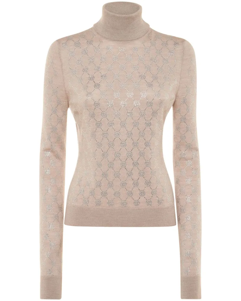 Philipp Plein Kristallverzierter Pullover mit Monogramm - Nude Nude