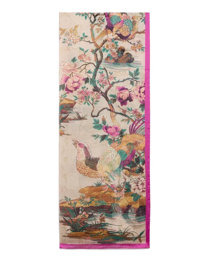 Roberto Cavalli bird-print floral-print scarf - Nude Nude