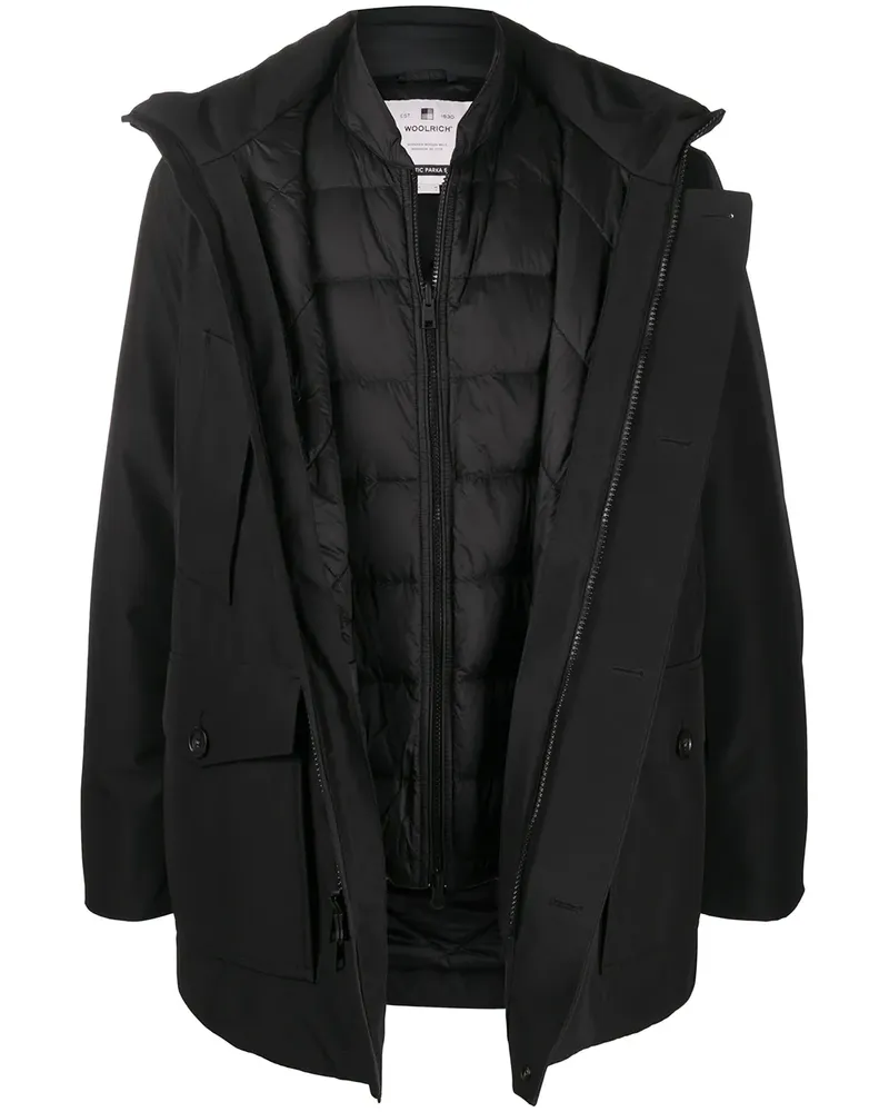 Woolrich Kapuzenmantel im Layering-Look - Schwarz Schwarz