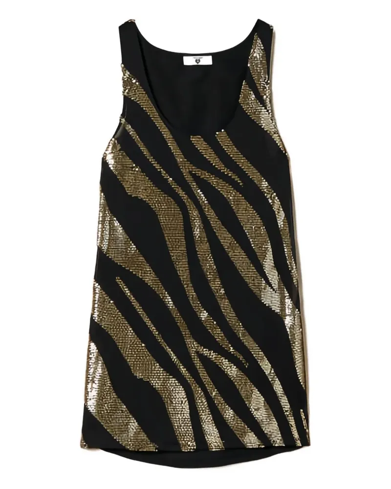 Twin-Set Paillettenverziertes Oberteil mit Animal-Print - Schwarz Schwarz