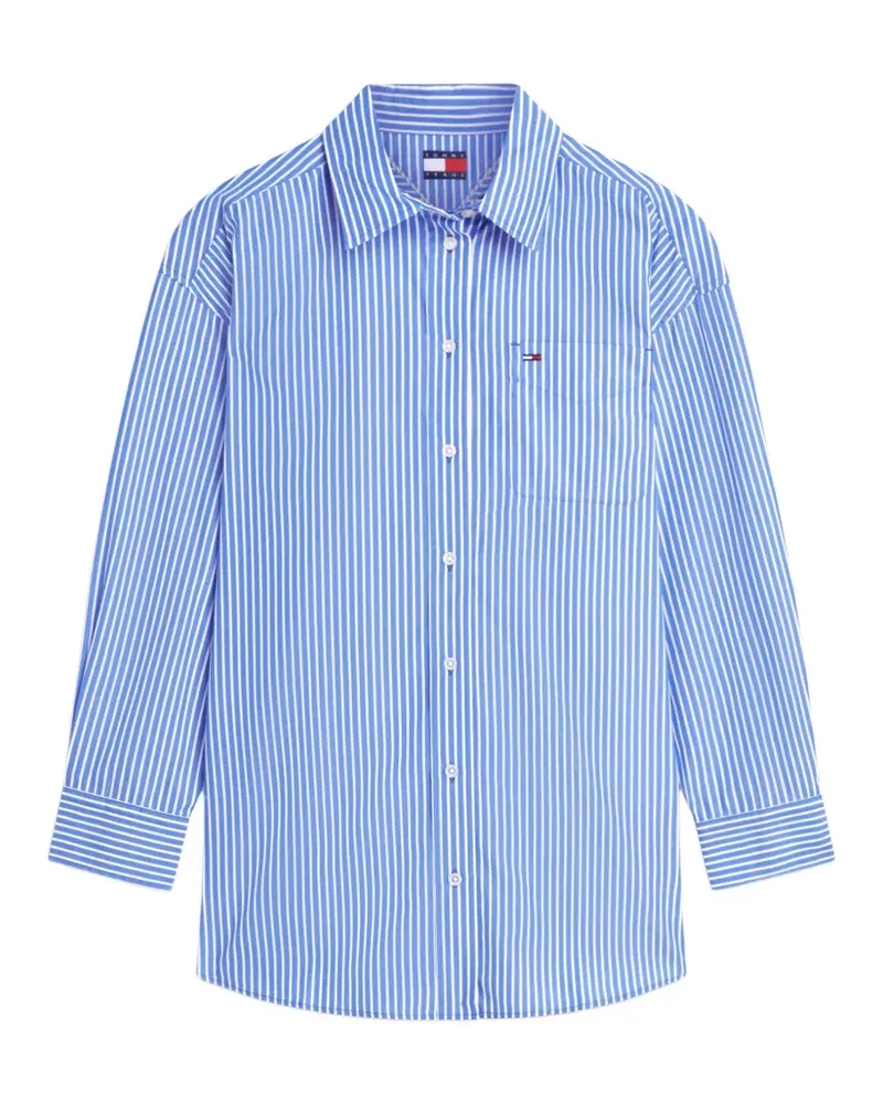 Tommy Hilfiger vertical-stripe logo-patch oversized shirt - Blau Blau