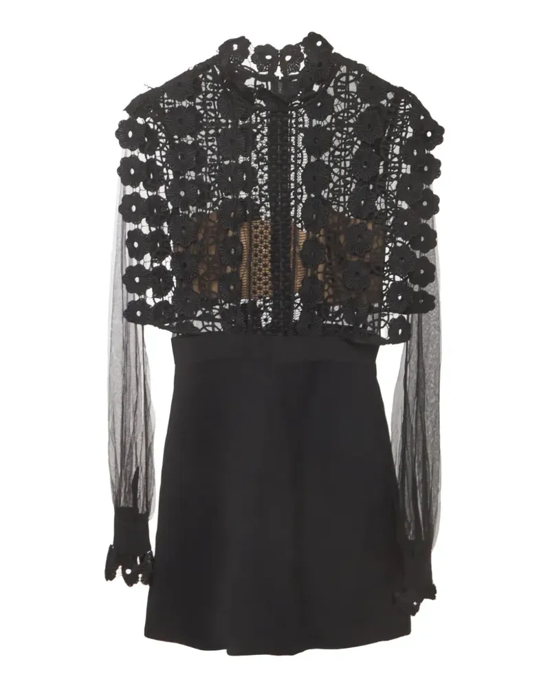 Self-Portrait guipure lace tulle mini dress - Schwarz Schwarz