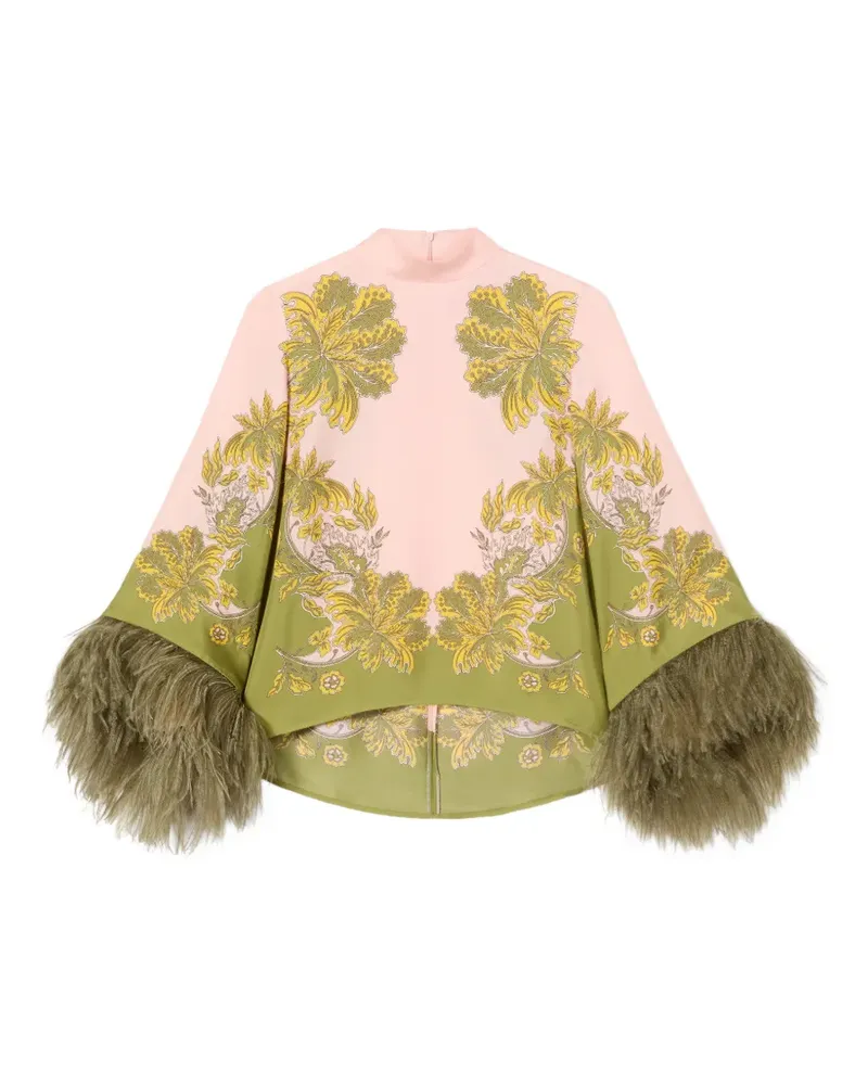 La DoubleJ Make An Exit Top aus Seidentwill mit Federn in Swathe Placée Pink - Rosa Rosa