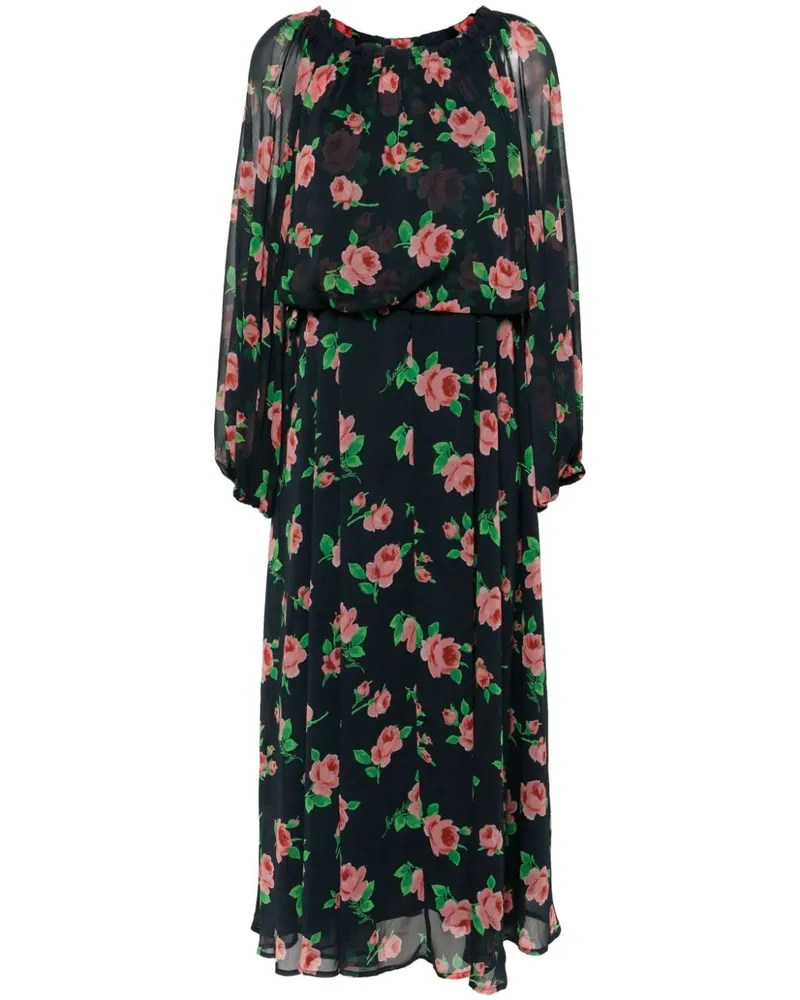 ROTATE Birger Christensen Chiffon-Kleid mit Blumen-Print - Blau Blau