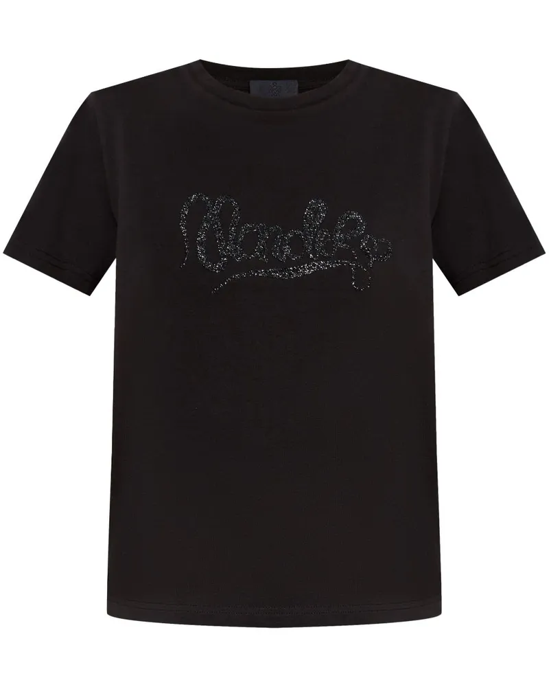 Moncler T-Shirt mit Glitter-Logo - Schwarz Schwarz