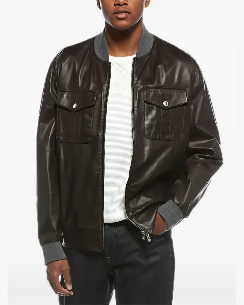 Brunello Cucinelli Lederjacke mit Klappentasche - Braun Braun