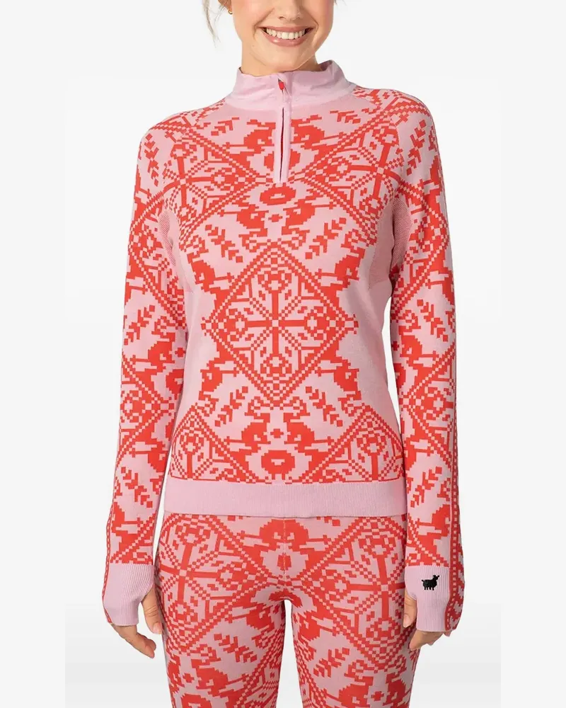 Kari Traa Saga Pullover mit Fair-Isle-Muster und kurzem Reißverschluss - Rosa Rosa