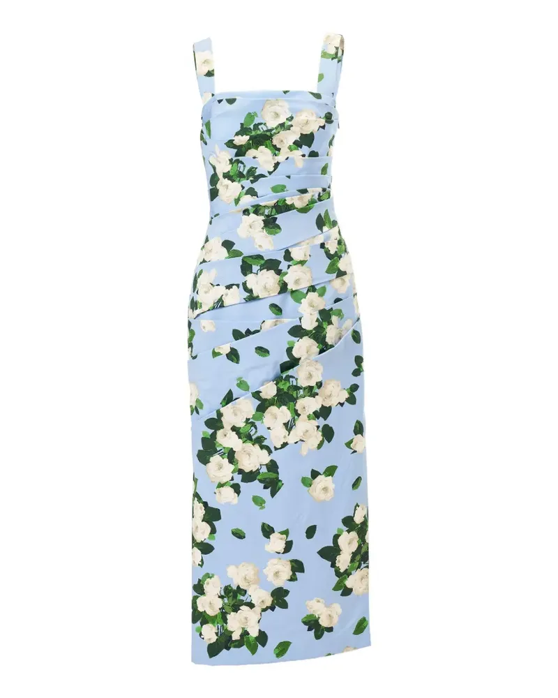 Carolina Herrera New York Drapiertes Midikleid mit Rosen-Print - Blau Blau