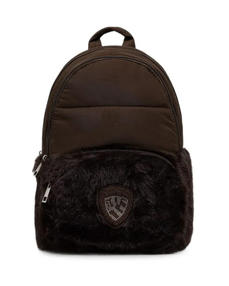 Blauer faux-fur logo-patch backpack - Braun Braun