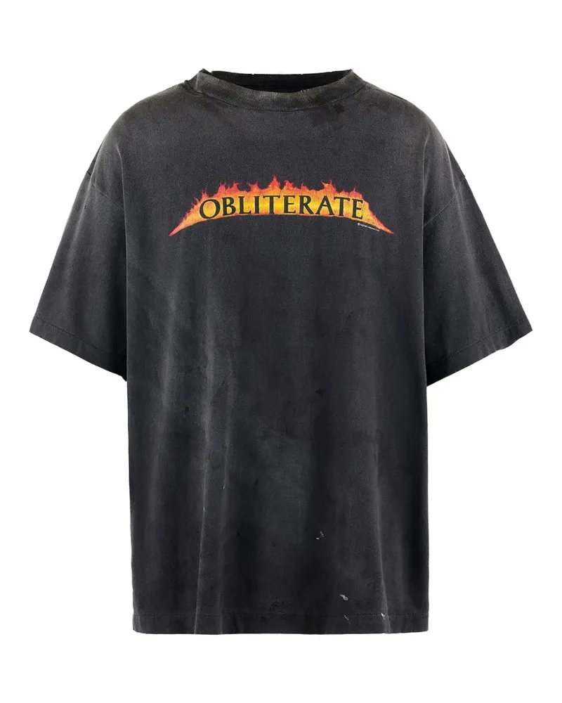 SAINT MXXXXXX Obliterate Distressed-T-Shirt mit grafischem Print - Schwarz Schwarz