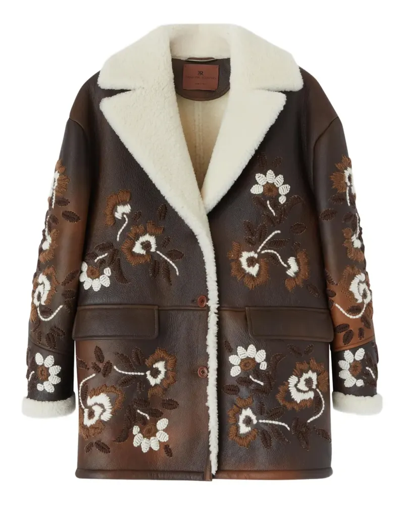 Ermanno Scervino Mantel aus Shearling mit Blumenstickerei - Braun Braun