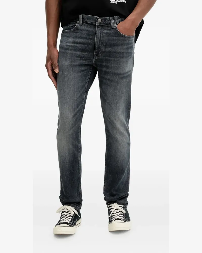 HUGO BOSS Jeans mit Leder-Patch - Grau Grau