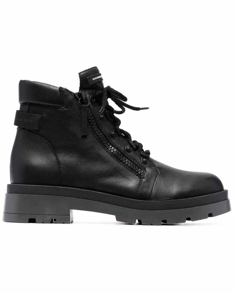 Giuseppe Zanotti Schnürstiefel mit Logo-Patch - Schwarz Schwarz