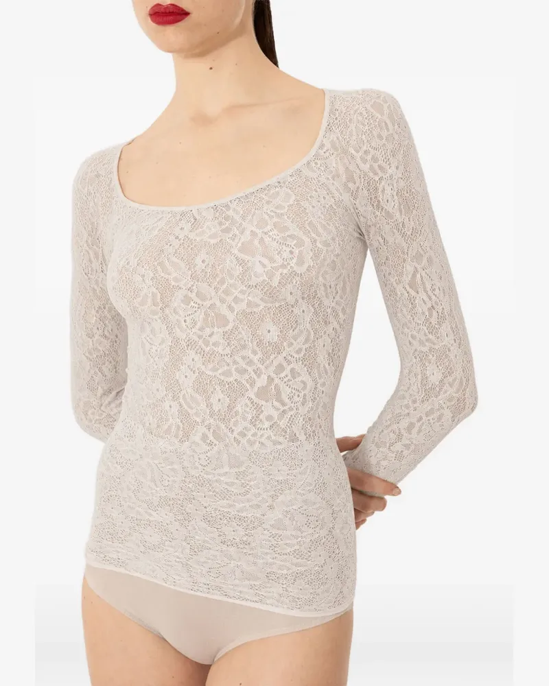 Wolford Infinite Rose Oberteil mit Blumenmuster - Weiß Weiß
