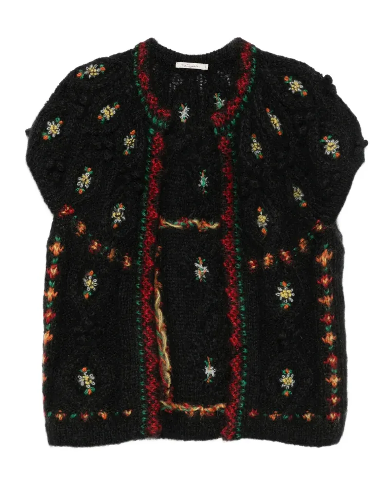 Mes Demoiselles floral-embroidered cable-knit cardigan - Schwarz Schwarz