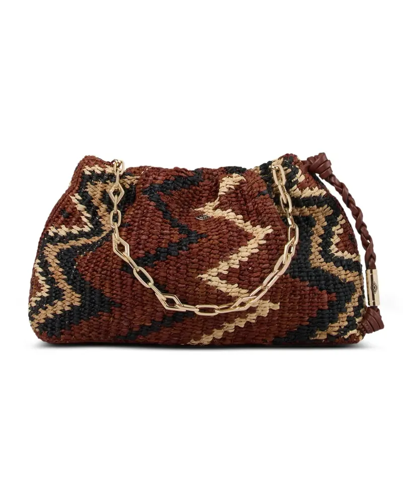 ba&sh June zigzag-knit chain-link clutch bag - Braun Braun
