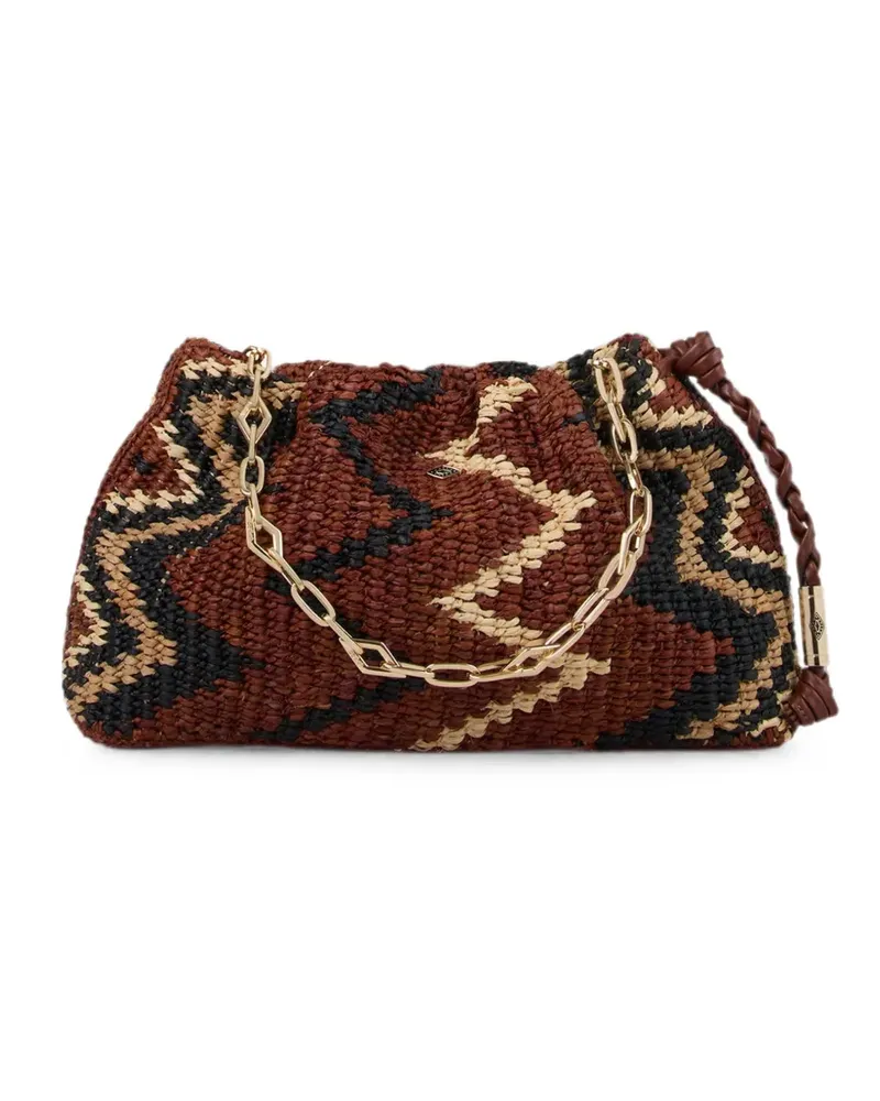 ba&sh June zigzag-knit chain-link clutch bag - Braun Braun