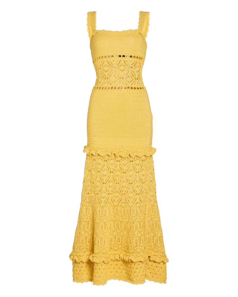 Retrofête Gehäkeltes Winona Maxikleid mit Rüschen - Gelb Gelb