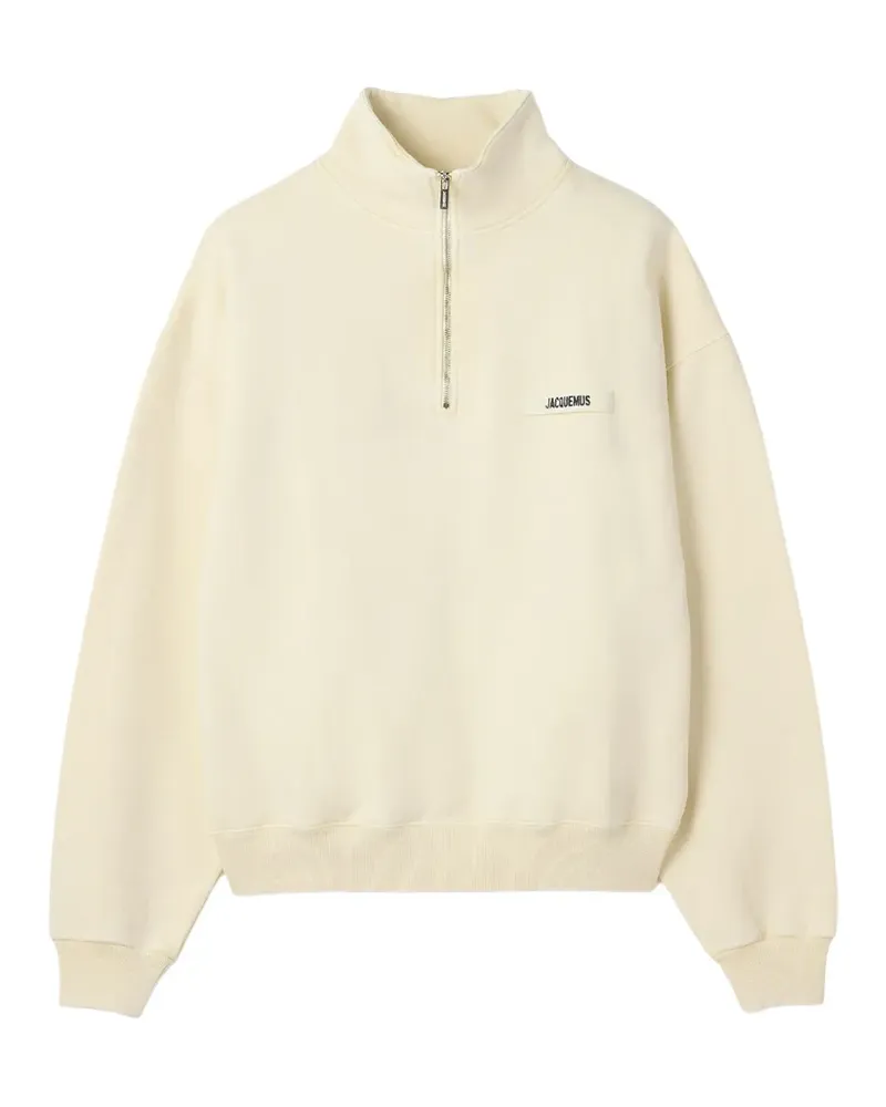 Jacquemus Gros Grain quarter-zip logo-patch sweatshirt - Nude Nude