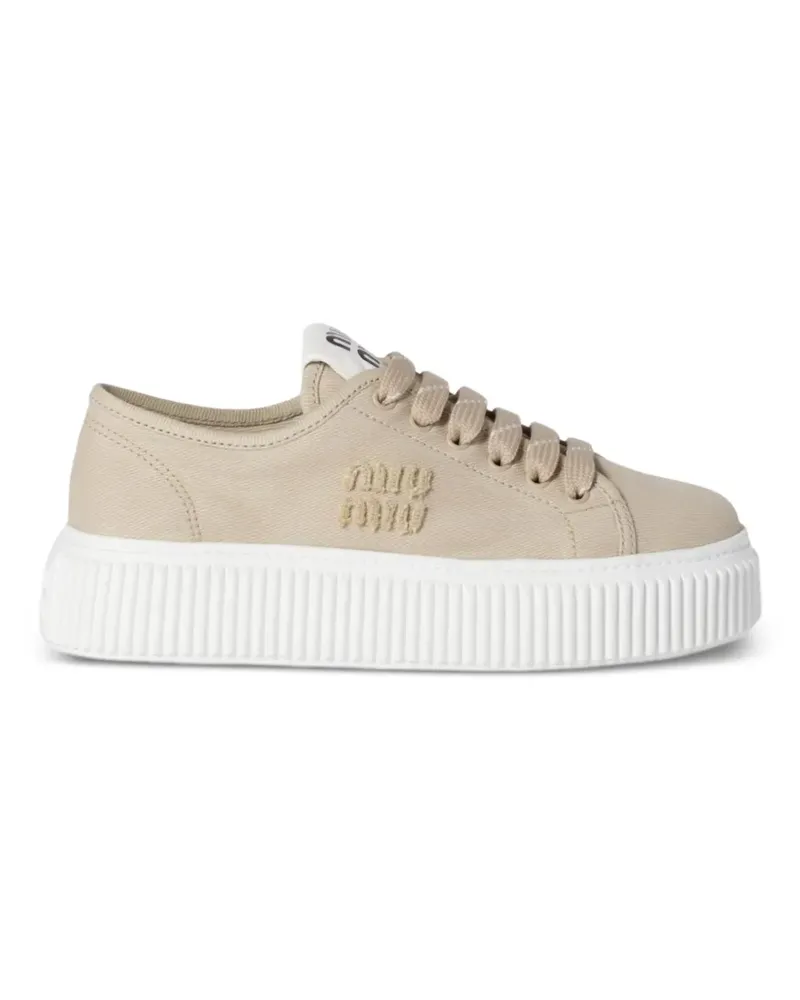 Miu Miu logo-embroidered platform sneakers - Nude Nude