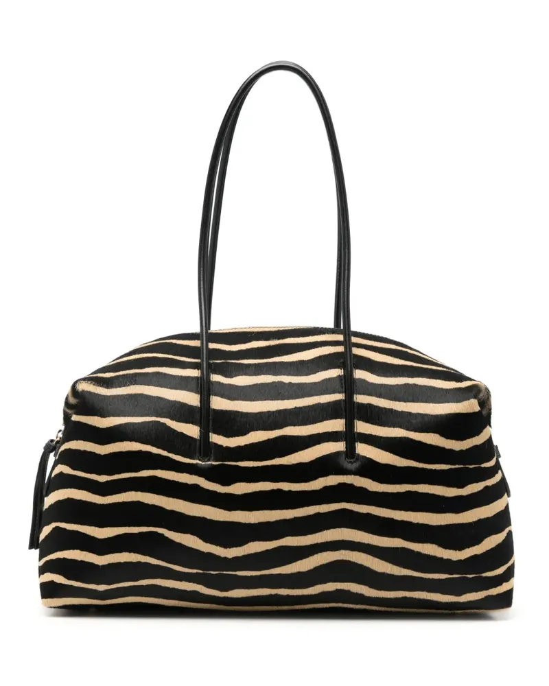 DeMELLIER Stockholm zebra-print haircalf shoulder bag - Schwarz Schwarz