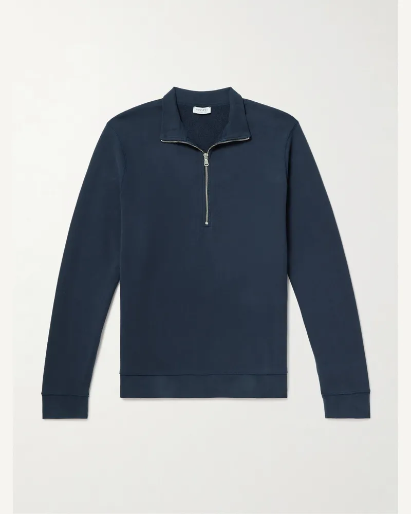 Sunspel Sweatshirt aus Baumwoll-Jersey mit kurzem Reißverschluss Blau