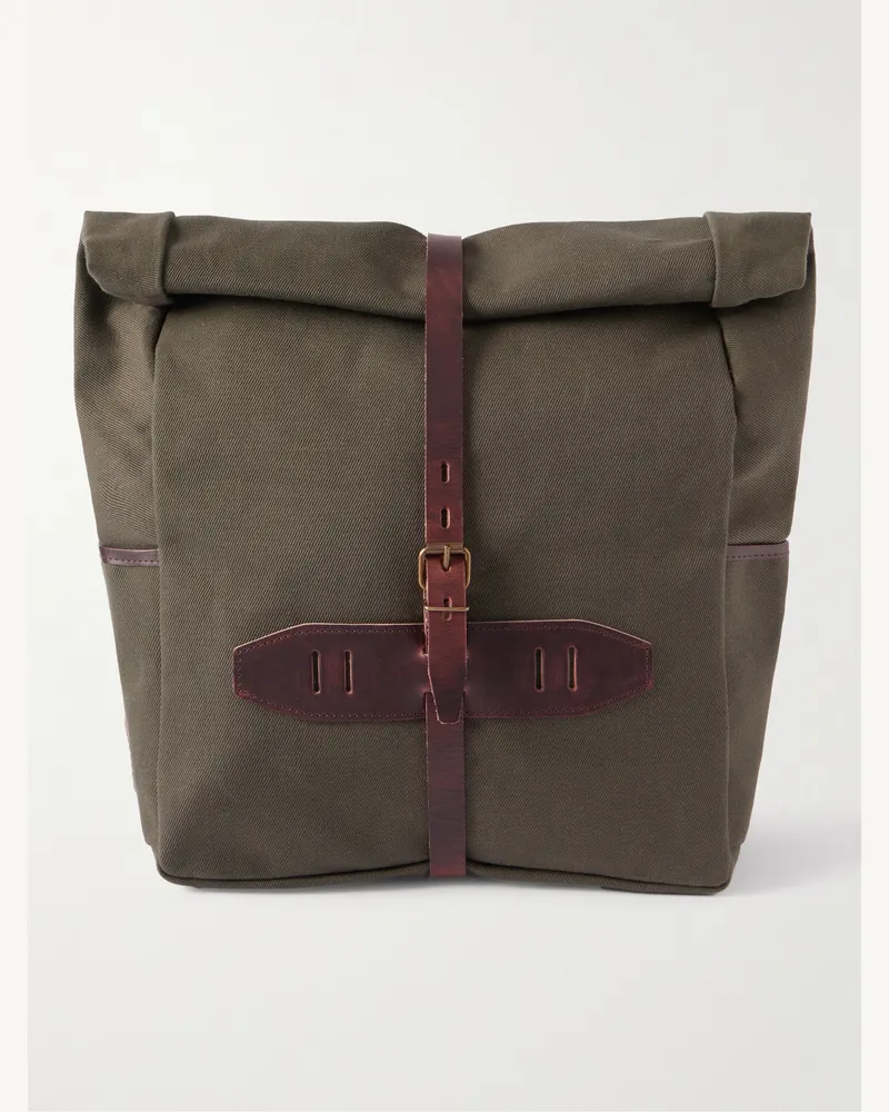 Bleu de Chauffe Jamy Leather-Trimmed Canvas Backpack Green