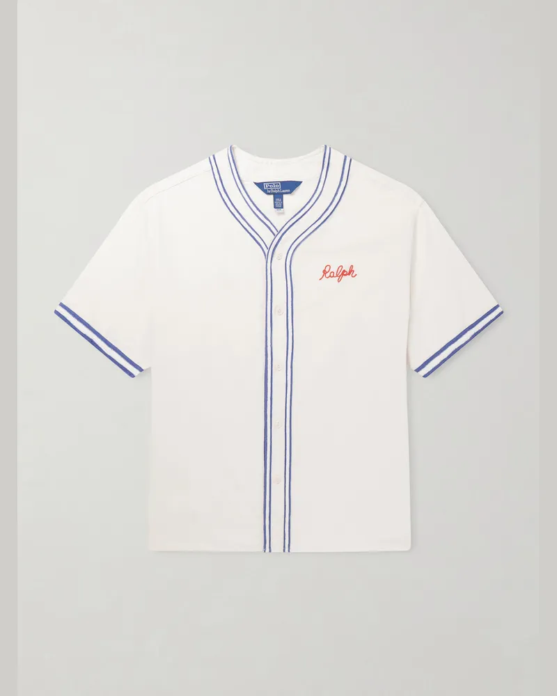 Ralph Lauren Logo-Embroidered Printed Cotton Shirt Neutrals