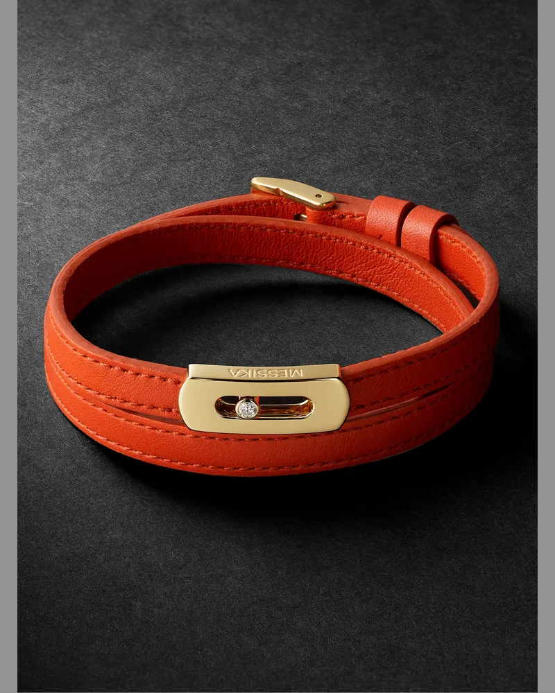 Messika My Move Armband aus Leder mit Gold und Diamanten Orange