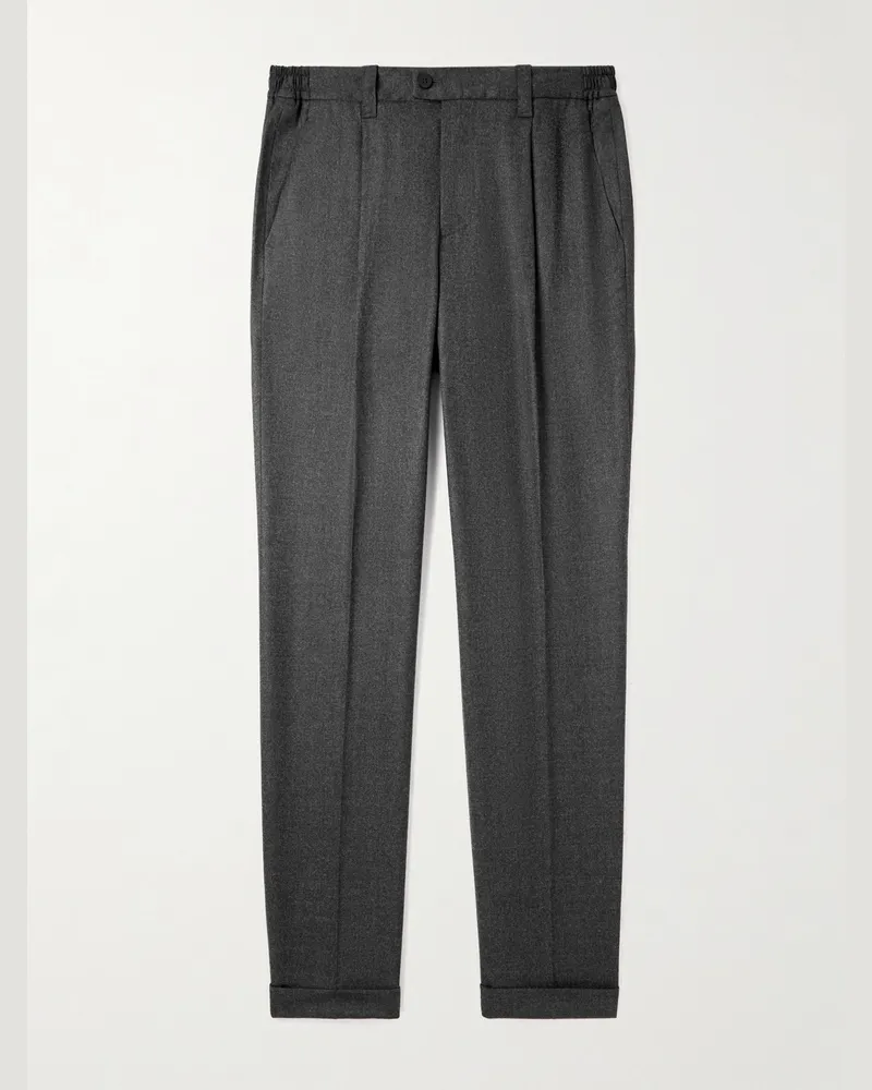 Thom Sweeney Straight-Leg Pleated Wool-Blend Flannel Trousers Gray