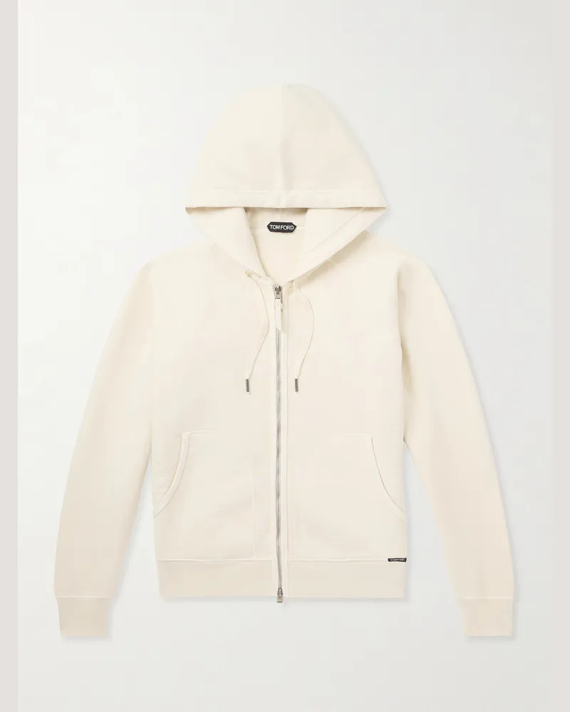 Tom Ford Schmal geschnittene Kapuzenjacke aus Baumwoll-Jersey mit Reißverschluss Neutral