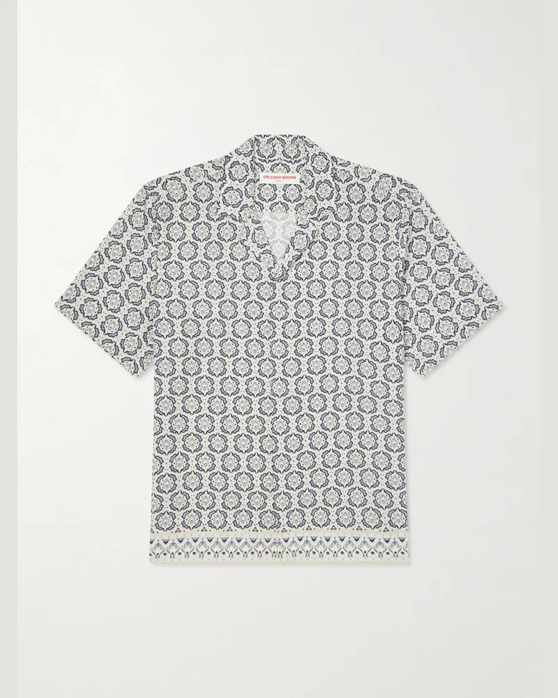 Orlebar Brown Maitan Passetto Camp-Collar Printed Lyocell Shirt Neutrals
